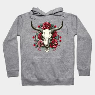 Bull skull with rose flowers Hoodie